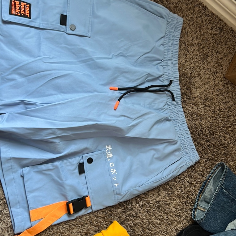 Blue and orange shorts